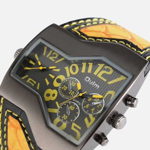 Oulm Dual Dial Black and Yellow Watch - Picture 2 of 3
